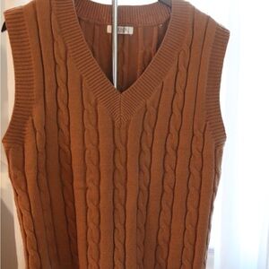 Brown Cable Knit Sleeveless Sweater